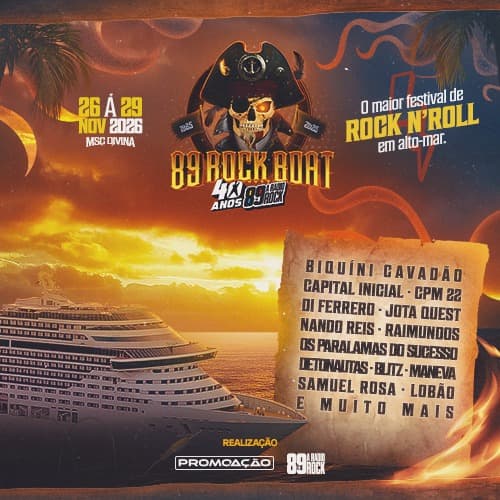 89 Rock Boat: o Cruzeiro Temático que celebra os 40 anos da 89 Rádio Rock chega em 2026