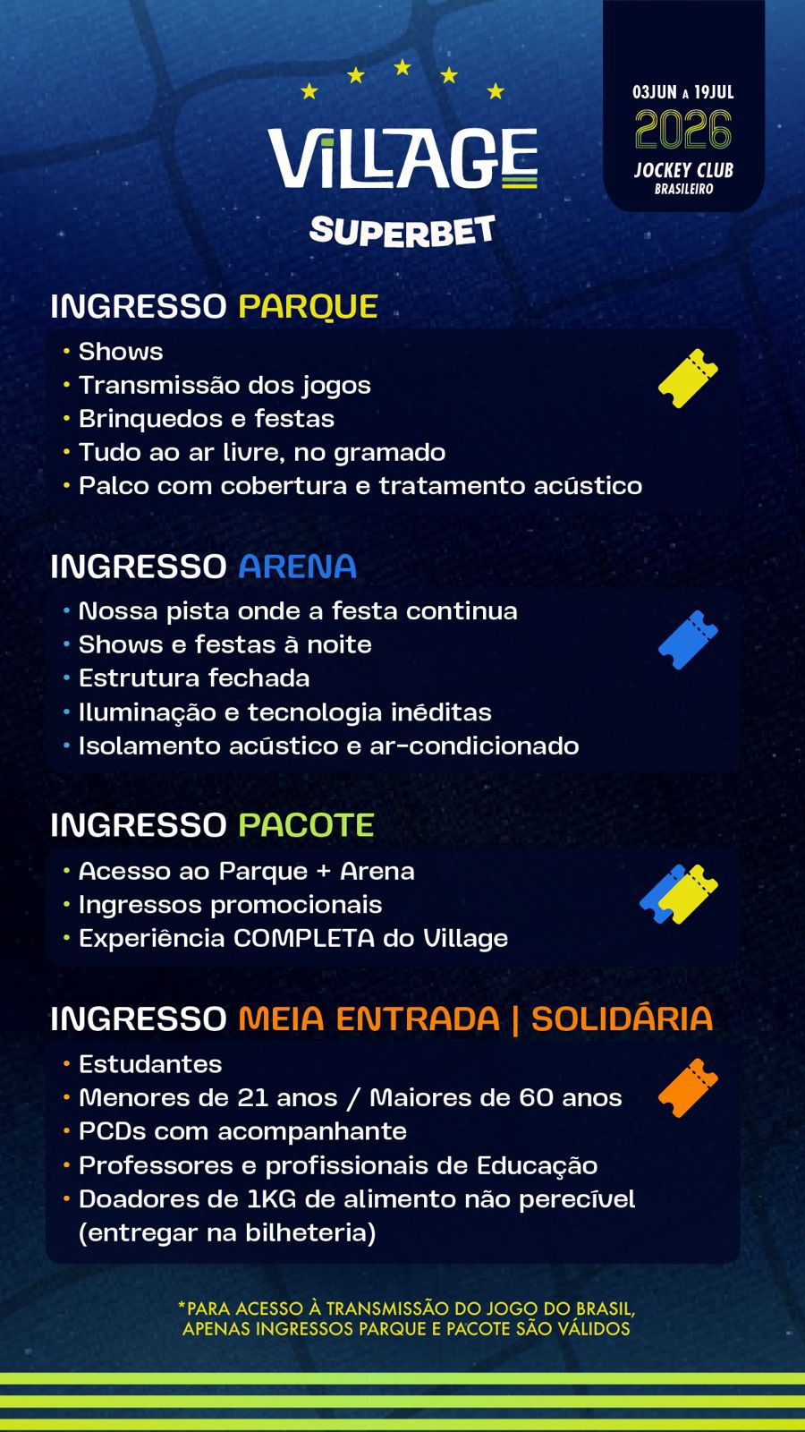 tipos de ingressos village rio